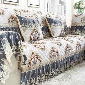 Чехлы для диванов с кружевной отделкой, жаккардовые подушки для дивана, изысканные вертикальные противоскользящие комбинированные чехлы для полотенец для дивана, декор гостиной 60x60cm 1pcs