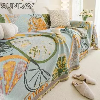 Чехлы для диванов с рисунком лимона для гостиной в скандинавском стиле, мягкие чехлы для полотенец, летние цветочные плетеные коврики для пикника и кемпинга 180x130cm