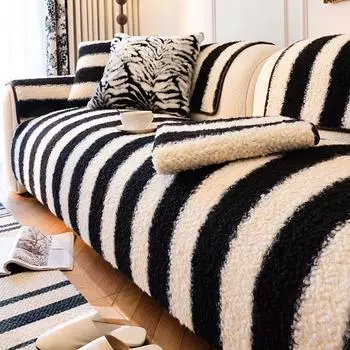 Чехлы для диванов в полоску из плюша для гостиной, осенне-зимние чехлы для диванов из плюша с овечьей шерстью, роскошные мягкие чехлы для дома A 70x70