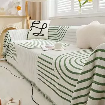 Чехлы для диванов в полоску из шенилла в скандинавском стиле, кисточки, полотенце для дивана, одеяло, универсальный чехол для гостиной, пыленепроницаемый, всесезонный 180x130cm