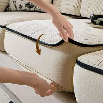 Чехлы для диванов в полоску из шенилла, мягкие короткие плюшевые чехлы для дивана, украшения гостиной, современный универсальный эластичный чехол 35x70cm(Backrest) бежевый