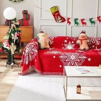 Чехлы для диванов в рождественском стиле из синели для гостиной, красное покрывало для украшения вечеринки, новогодние зимние мягкие чехлы 90x180cm