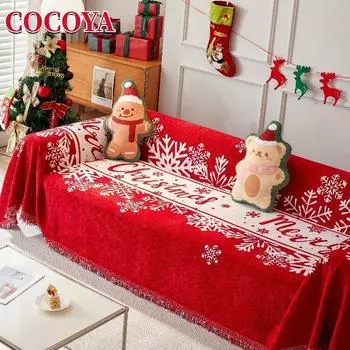 Чехлы для диванов в рождественском стиле, новогоднее украшение для гостиной, красное покрывало из синели, универсальные зимние чехлы 90x180cm