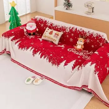 Чехлы для диванов в рождественском стиле, новогоднее украшение для гостиной, красное покрывало из синели, универсальные зимние чехлы 180x130cm 1pcs