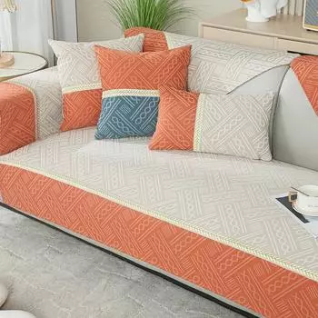 Чехлы для диванов в скандинавском стиле из синели, противоскользящие жаккардовые чехлы на четыре сезона, диванное полотенце, подушка для сиденья для гостиной, секционные чехлы для дивана 30x50cm pillowcase бежевый