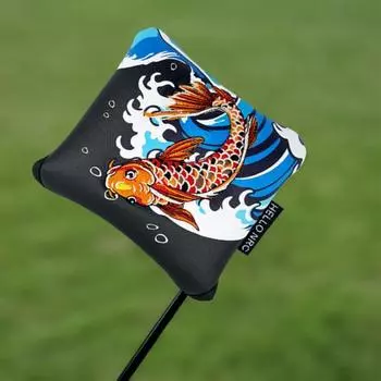 Чехлы для головок клюшек для гольфа с рисунком карпа, чехол для паттера для гольфа с магнитной застежкой, защитный чехол для клюшек для гольфа, подарок для любителей гольфа чёрный
