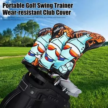Чехлы для головок клюшек для гольфа, чехлы для клюшек для гольфа из искусственной кожи, аксессуары с вышитым узором для гибридов Woods Driver Fairway U чёрный