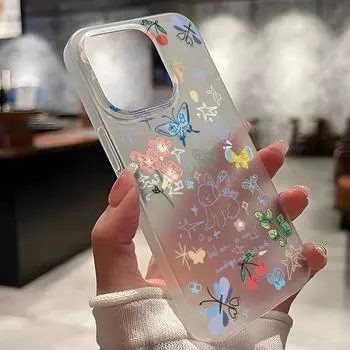 Чехлы для мобильных телефонов iPhone 11 13 15 Pro Max 12 14 Pro Max Чехол для iPhone 16 15 Plus 13 Pro 12 Матовая текстура с рисунком в виде мультяшных цветов iPhone 11 белый