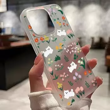 Чехлы для мобильных телефонов iPhone 11 13 15 Pro Max 12 14 Pro Max Чехол для iPhone 16 15 Plus 13 Pro 12 Матовая текстура с рисунком в виде мультяшных цветов iPhone 11 белый