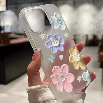 Чехлы для мобильных телефонов iPhone 11 13 15 Pro Max 12 14 Pro Max Чехол для iPhone 16 15 Plus 13 Pro 12 Матовая текстура с рисунком в виде мультяшных цветов iPhone 11 белый