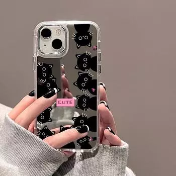 Чехлы для мобильных телефонов iPhone 11 13 XR 15 Pro Max 12 14 Pro Max Чехол iPhone 16 XS Max Зеркальный защитный чехол Зеркальный Изысканный мультяшный водонепроницаемый iPhone 11 Pro Max серебряный