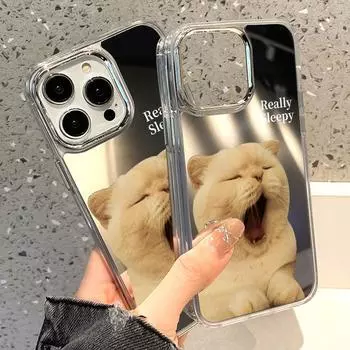 Чехлы для мобильных телефонов iPhone 11 13 XR 15 Pro Max 12 14 Pro Max Чехол iPhone 16 XS Max Зеркальный защитный чехол Зеркальный Изысканный мультяшный водонепроницаемый iPhone 11 Pro Max серебряный