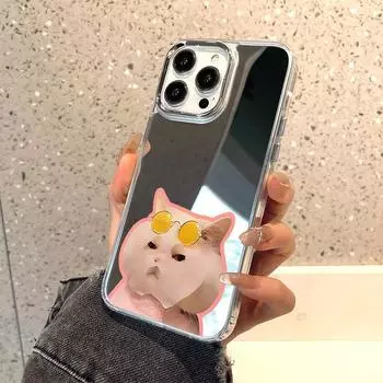 Чехлы для мобильных телефонов iPhone 11 13 XR 15 Pro Max 12 14 Pro Max Чехол iPhone 16 XS Max Зеркальный защитный чехол Зеркальный Изысканный мультяшный водонепроницаемый iPhone 11 Pro Max серебряный