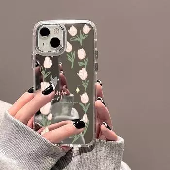 Чехлы для мобильных телефонов iPhone 11 13 XR 15 Pro Max 12 14 Pro Max Чехол iPhone 16 XS Max Зеркальный защитный чехол Зеркальный Изысканный мультяшный водонепроницаемый iPhone 11 Pro Max серебряный