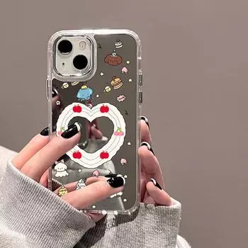 Чехлы для мобильных телефонов iPhone 11 13 XR 15 Pro Max 12 14 Pro Max Чехол iPhone 16 XS Max Зеркальный защитный чехол Зеркальный Изысканный мультяшный водонепроницаемый iPhone 11 Pro Max серебряный