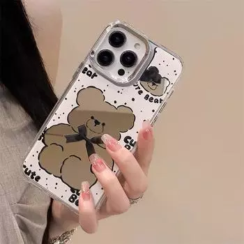 Чехлы для мобильных телефонов iPhone 11 13 XR 15 Pro Max 12 14 Pro Max Чехол iPhone 16 XS Max Зеркальный защитный чехол Зеркальный Изысканный мультяшный водонепроницаемый iPhone 11 Pro Max серебряный