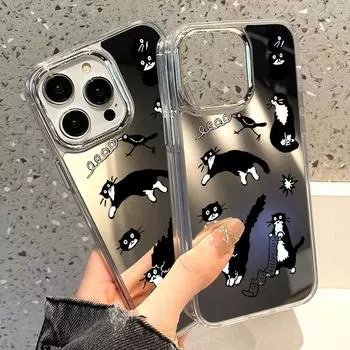 Чехлы для мобильных телефонов iPhone 11 13 XR 15 Pro Max 12 14 Pro Max Чехол iPhone 16 XS Max Зеркальный защитный чехол Зеркальный Изысканный мультяшный водонепроницаемый iPhone 11 Pro Max серебряный