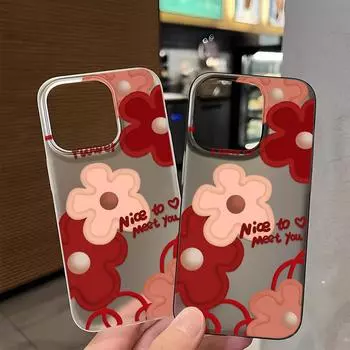 Чехлы для мобильных телефонов iPhone 11 13 15 Pro Max 12 14 Pro Max Чехол для iPhone 16 15 Plus 13 Pro 12 Матовая текстура с рисунком в виде мультяшных цветов iPhone 11 белый