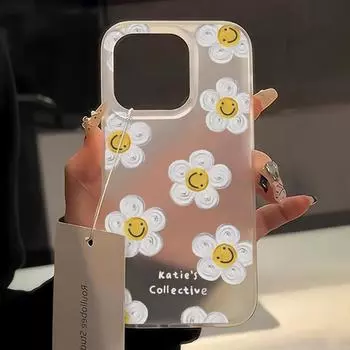 Чехлы для мобильных телефонов iPhone 11 13 15 Pro Max 12 14 Pro Max Чехол для iPhone 16 15 Plus 13 Pro 12 Матовая текстура с рисунком в виде мультяшных цветов iPhone 11 белый