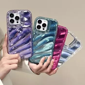 Чехлы для мобильных телефонов iPhone 11 13 XR 16 Pro Max 12 14 Pro Max Чехол для iPhone 16 7 Plus 8 Plus XS Max 6 15 Plus Laser Wave Pattern Anti-Drop Водонепроницаемый iPhone 6&7&8 фиолетовый