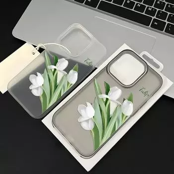 Чехлы для мобильных телефонов iPhone 11 13 15 Pro Max 12 14 Pro Max Чехол для iPhone 16 15 Plus 13 Pro 12 Mini 13 Mini Матовая текстура Нарисованные мультяшные цветы iPhone 11 белый