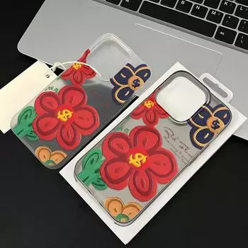Чехлы для мобильных телефонов iPhone 11 13 15 Pro Max 12 14 Pro Max Чехол для iPhone 16 15 Plus 13 Pro 12 Mini 13 Mini Матовая текстура Нарисованные мультяшные цветы iPhone 11 белый