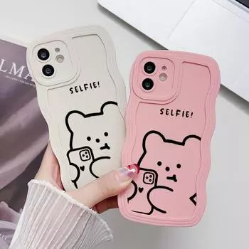 Чехлы для мобильных телефонов iPhone 11 13 XR 15 Pro Max 12 14 Pro Max Чехол для iPhone 16 7 Plus 8 Plus XS Max Big Wave Solid Color Cartoon Anti-Drop Водонепроницаемый iPhone 7&8 белый