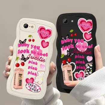 Чехлы для мобильных телефонов iPhone 11 13 XR 15 Pro Max 12 14 Pro Max Чехол для iPhone 16 7 Plus 8 Plus XS Max Big Wave Solid Color Cartoon Anti-Drop Водонепроницаемый iPhone 7&8 белый