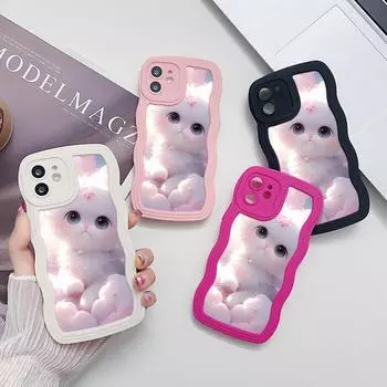 Чехлы для мобильных телефонов iPhone 11 13 XR 15 Pro Max 12 14 Pro Max Чехол для iPhone 16 7 Plus 8 Plus XS Max Big Wave Solid Color Cartoon Anti-Drop Водонепроницаемый iPhone 7&8 белый