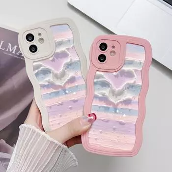 Чехлы для мобильных телефонов iPhone 11 13 XR 15 Pro Max 12 14 Pro Max Чехол для iPhone 16 7 Plus 8 Plus XS Max Big Wave Solid Color Cartoon Anti-Drop Водонепроницаемый iPhone 7&8 белый