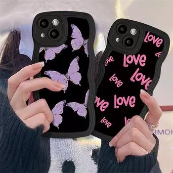 Чехлы для мобильных телефонов iPhone 11 13 XR 15 Pro Max 12 14 Pro Max Чехол для iPhone 16 7 Plus 8 Plus XS Max Big Wave Solid Color Cartoon Anti-Drop Водонепроницаемый iPhone 7&8 чёрный