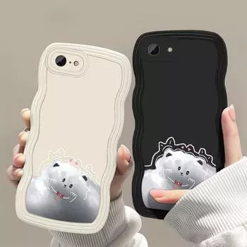 Чехлы для мобильных телефонов iPhone 11 13 XR 15 Pro Max 12 14 Pro Max Чехол для iPhone 16 7 Plus 8 Plus XS Max Big Wave Solid Color Cartoon Anti-Drop Водонепроницаемый iPhone 7&8 белый
