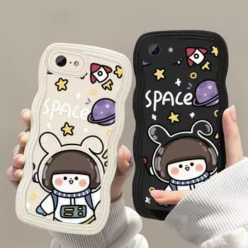 Чехлы для мобильных телефонов iPhone 11 13 XR 15 Pro Max 12 14 Pro Max Чехол для iPhone 16 7 Plus 8 Plus XS Max Big Wave Solid Color Cartoon Anti-Drop Водонепроницаемый iPhone 7&8 белый