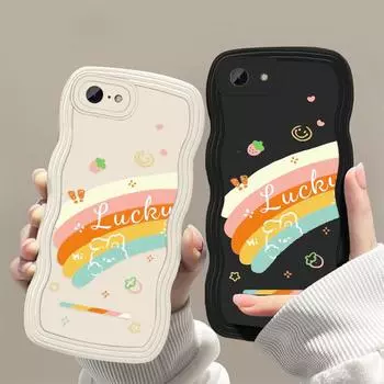 Чехлы для мобильных телефонов iPhone 11 13 XR 15 Pro Max 12 14 Pro Max Чехол для iPhone 16 7 Plus 8 Plus XS Max Big Wave Solid Color Cartoon Anti-Drop Водонепроницаемый iPhone 7&8 белый