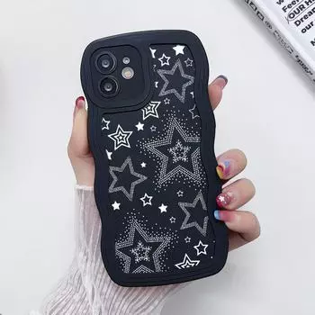 Чехлы для мобильных телефонов iPhone 11 13 XR 15 Pro Max 12 14 Pro Max Чехол для iPhone 16 7 Plus 8 Plus XS Max Big Wave Solid Color Cartoon Anti-Drop Водонепроницаемый iPhone 7&8 чёрный