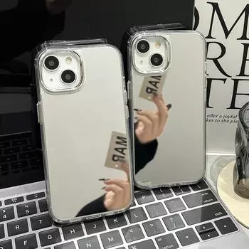 Чехлы для мобильных телефонов iPhone 11 13 XR 15 Pro Max 12 14 Pro Max Чехол iPhone 16 XS Max Зеркальный защитный чехол Зеркальный Изысканный мультяшный водонепроницаемый iPhone 11 Pro Max серебряный
