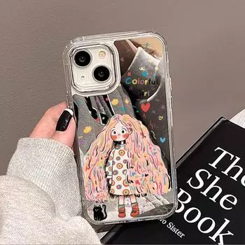 Чехлы для мобильных телефонов iPhone 11 13 XR 15 Pro Max 12 14 Pro Max Чехол iPhone 16 XS Max Зеркальный защитный чехол Зеркальный Изысканный мультяшный водонепроницаемый iPhone 11 Pro Max серебряный песка