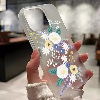 Чехлы для мобильных телефонов iPhone 11 13 15 Pro Max 12 14 Pro Max Чехол для iPhone 16 15 Plus 13 Pro 12 Матовая текстура с рисунком в виде мультяшных цветов iPhone 11 белый