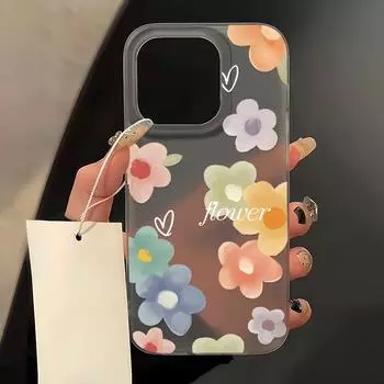 Чехлы для мобильных телефонов iPhone 11 13 15 Pro Max 12 14 Pro Max Чехол для iPhone 16 15 Plus 13 Pro 12 Матовая текстура с рисунком в виде мультяшных цветов iPhone 11 белый