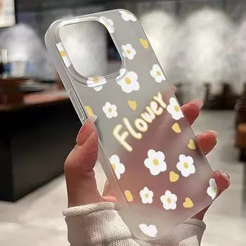 Чехлы для мобильных телефонов iPhone 11 13 15 Pro Max 12 14 Pro Max Чехол для iPhone 16 15 Plus 13 Pro 12 Матовая текстура с рисунком в виде мультяшных цветов iPhone 11 белый