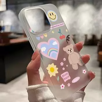 Чехлы для мобильных телефонов iPhone 11 13 15 Pro Max 12 14 Pro Max Чехол для iPhone 16 15 Plus 13 Pro 12 Матовая текстура с рисунком в виде мультяшных цветов iPhone 11 белый