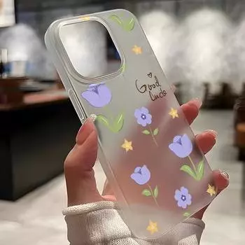 Чехлы для мобильных телефонов iPhone 11 13 15 Pro Max 12 14 Pro Max Чехол для iPhone 16 15 Plus 13 Pro 12 Матовая текстура с рисунком в виде мультяшных цветов iPhone 11 белый