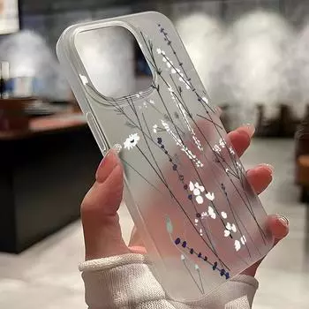 Чехлы для мобильных телефонов iPhone 11 13 15 Pro Max 12 14 Pro Max Чехол для iPhone 16 15 Plus 13 Pro 12 Матовая текстура с рисунком в виде мультяшных цветов iPhone 11 белый