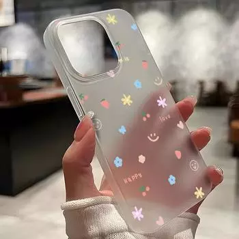 Чехлы для мобильных телефонов iPhone 11 13 15 Pro Max 12 14 Pro Max Чехол для iPhone 16 15 Plus 13 Pro 12 Матовая текстура с рисунком в виде мультяшных цветов iPhone 11 белый