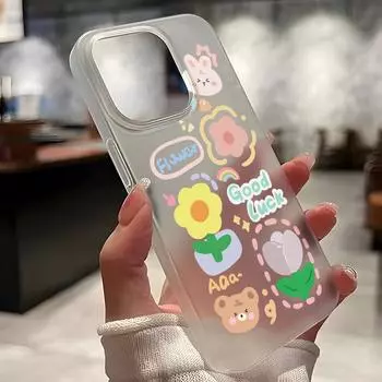Чехлы для мобильных телефонов iPhone 11 13 15 Pro Max 12 14 Pro Max Чехол для iPhone 16 15 Plus 13 Pro 12 Матовая текстура с рисунком в виде мультяшных цветов iPhone 11 белый