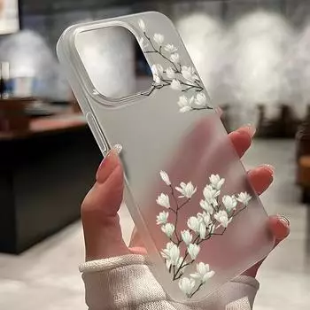 Чехлы для мобильных телефонов iPhone 11 13 15 Pro Max 12 14 Pro Max Чехол для iPhone 16 15 Plus 13 Pro 12 Матовая текстура с рисунком в виде мультяшных цветов iPhone 11 белый