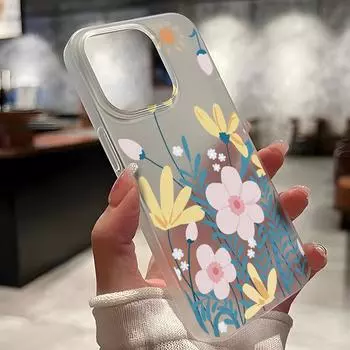 Чехлы для мобильных телефонов iPhone 11 13 15 Pro Max 12 14 Pro Max Чехол для iPhone 16 15 Plus 13 Pro 12 Матовая текстура с рисунком в виде мультяшных цветов iPhone 11 белый