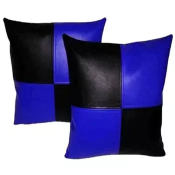 Чехлы для подушек из кожи ягненка | Квадратная кожаная лоскутная черно-синяя наволочка | Мягкая декоративная кожаная подушка Living Dcor