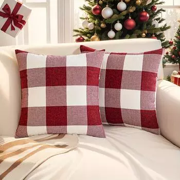 Чехлы для подушек Merry Christmas Buffalo Check Home Decor, рождественские красные, черные и бежевые чехлы для диванов в фермерском стиле 18 inches * 18 inches красный
