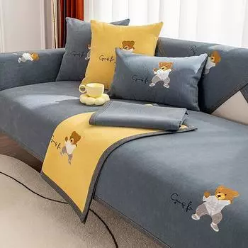 Чехлы для подушек на сиденья дивана с вышивкой в виде медведя кунг-фу для гостиной, шезлонг, роскошный уголок, L-образная мебель 70x70cm 1pcs